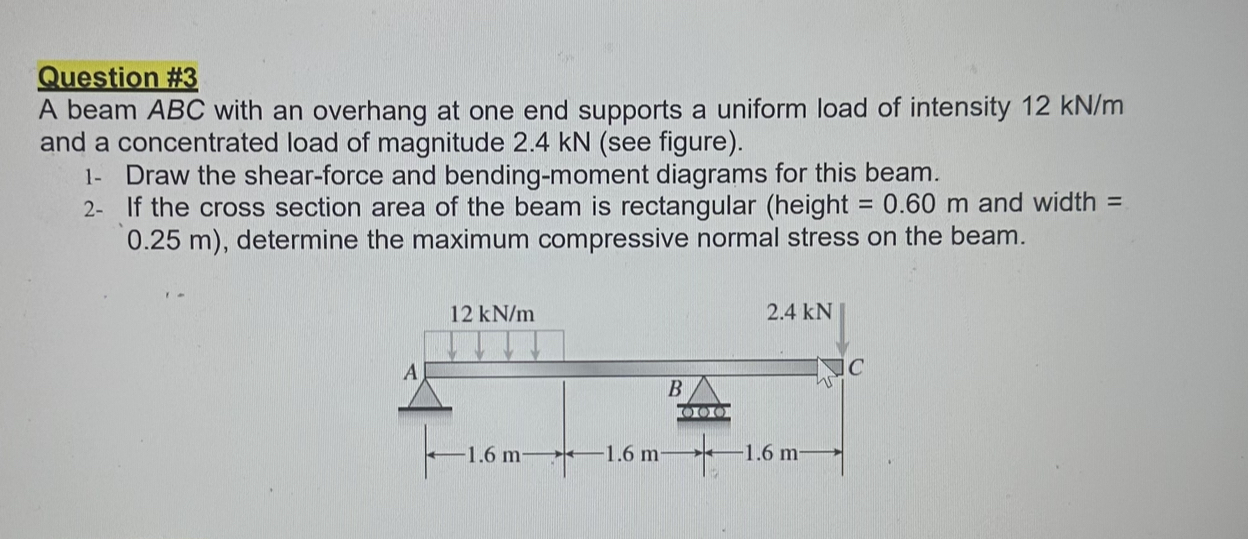 A beam ABC with an overhang at one end supports a