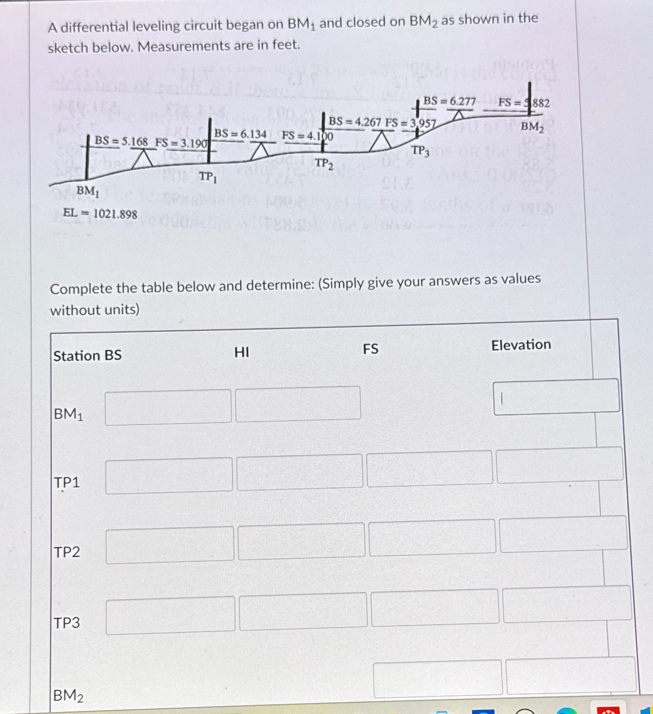 A differential leveling circuit began on B M 1