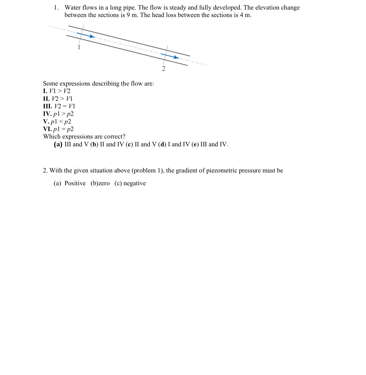 Water flows in a long pipe. The flow is steady