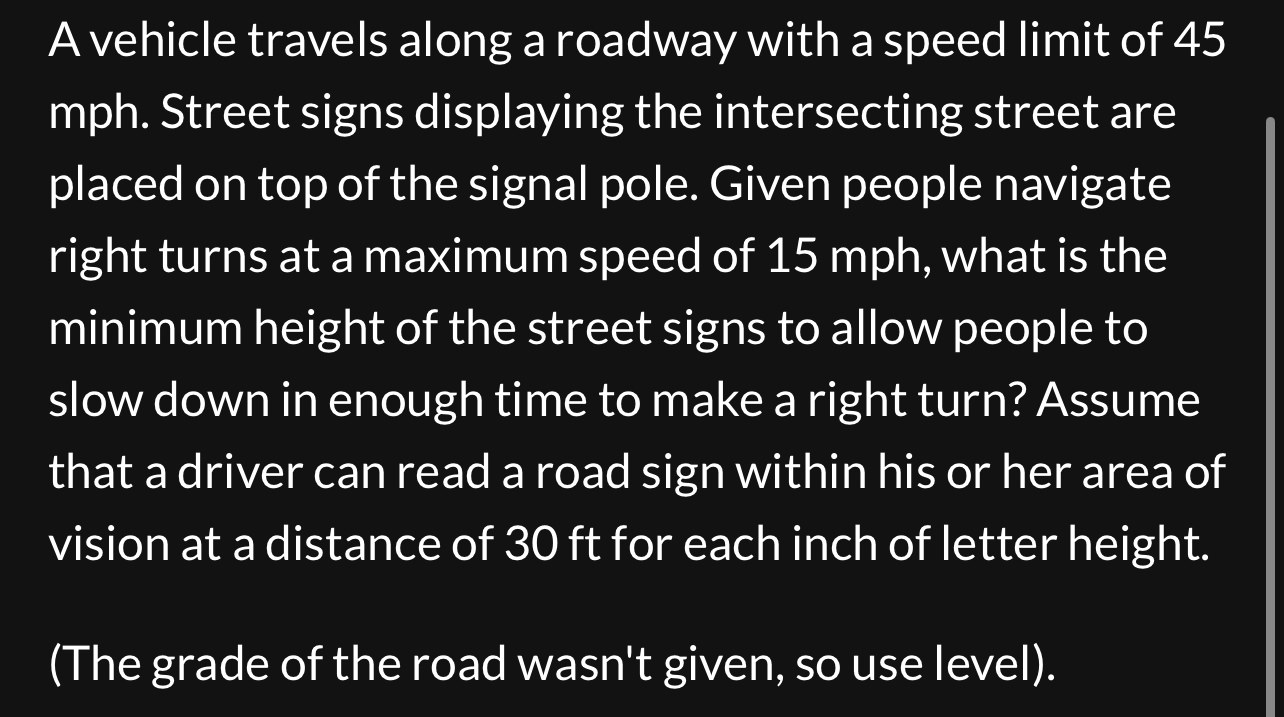 A vehicle travels along a roadway with a speed