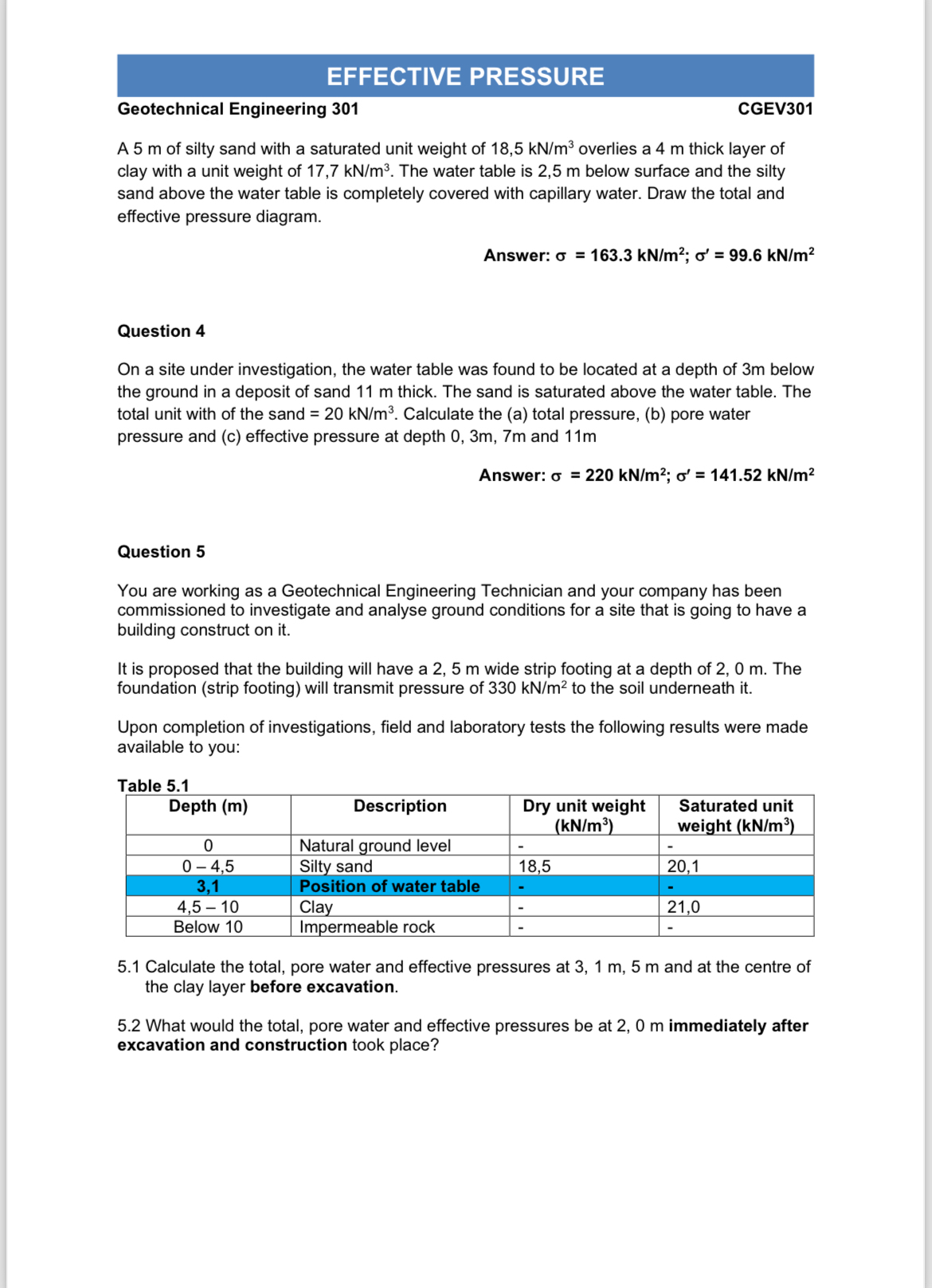 EFFECTIVE PRESSURE Geotechnical Engineering 3 0 1