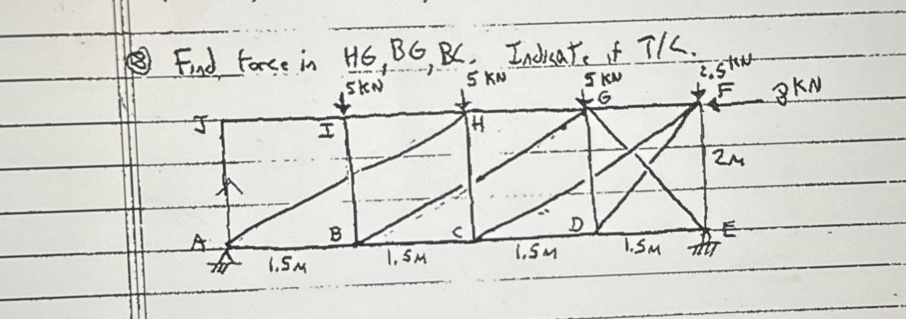 ( 8 ) Find Forces in H G , B G , B C , Indcate T