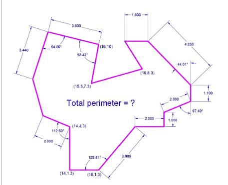 Find the total perimeter using rotate vs angle.