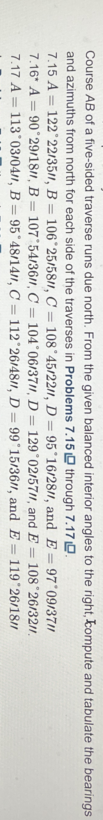 and azimuths from north for each side of the