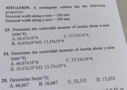 SITUATION. A rectangular column has the following