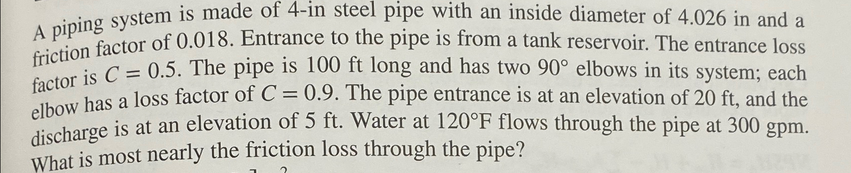 A piping system is made of 4 - in steel pipe with