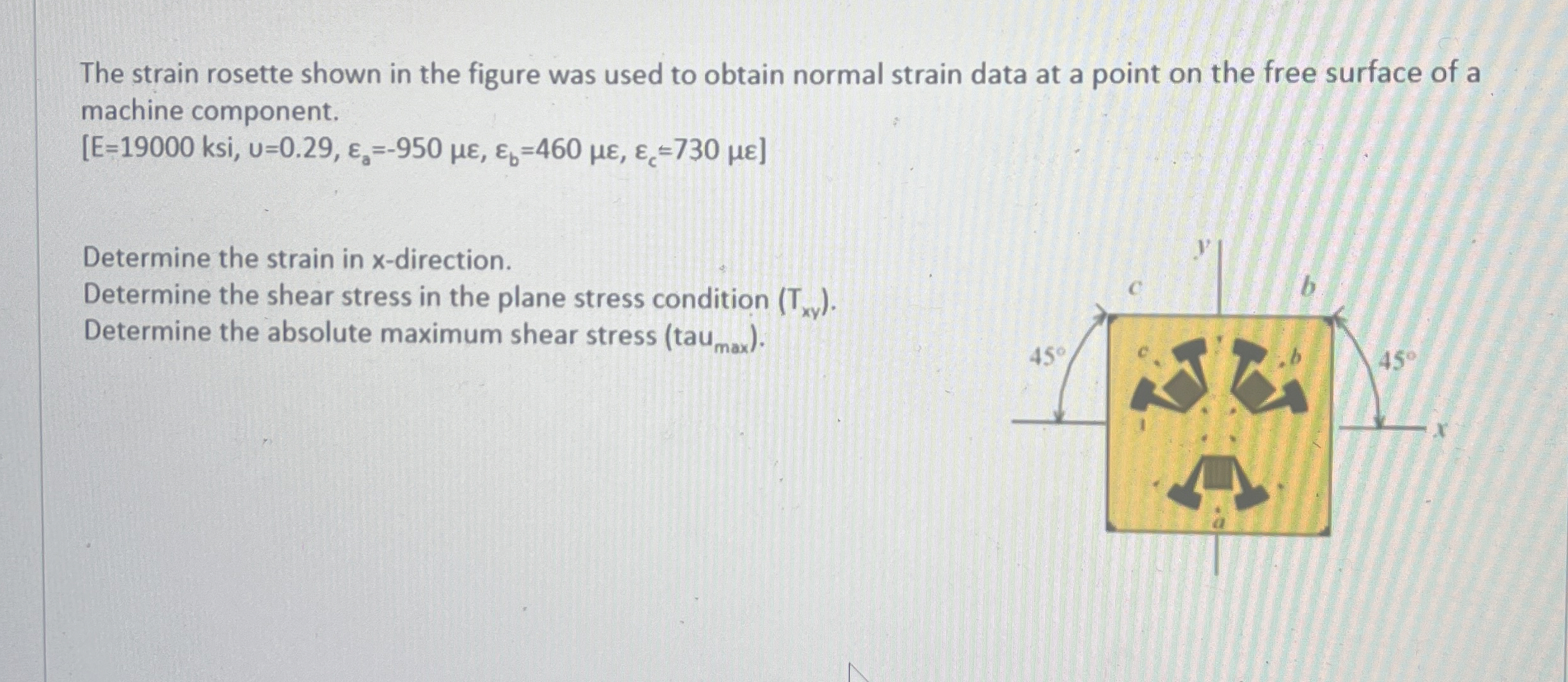 The strain rosette shown in the figure was used