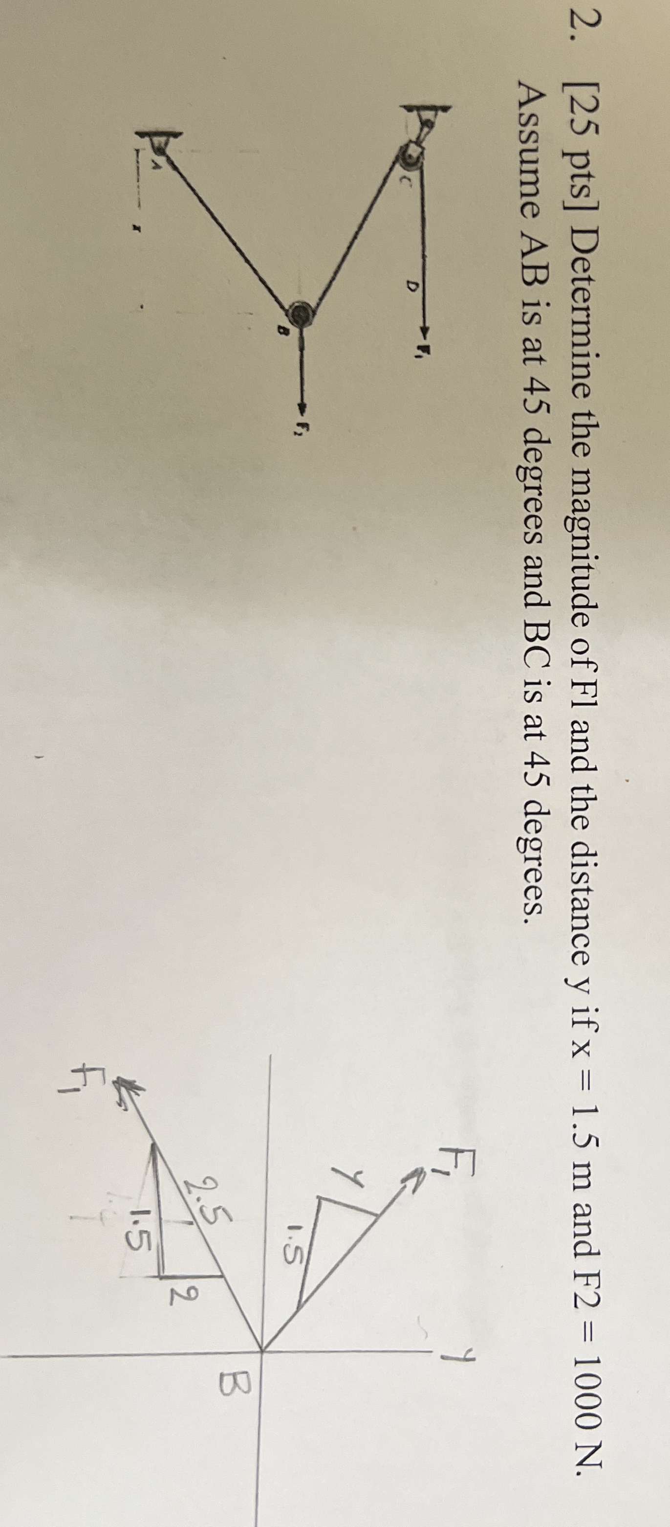 [ 2 5 pts ] Determine the magnitude of Fl and the