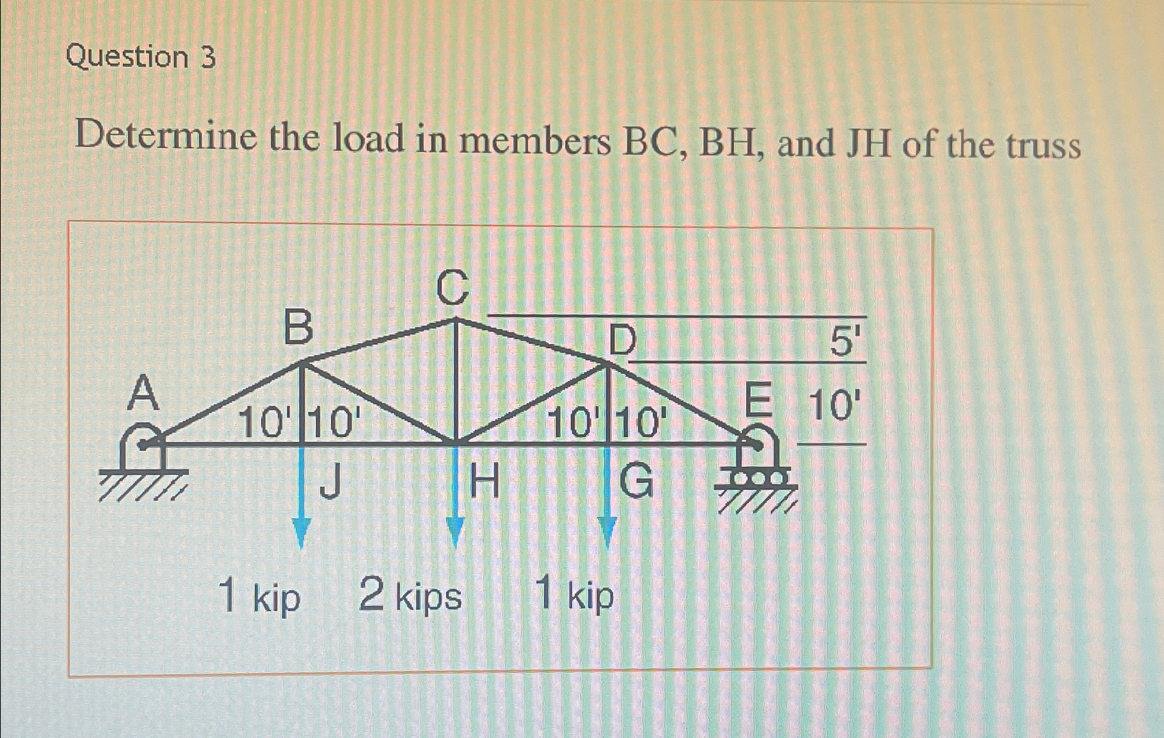 Question 3 Determine the load in members B C , B