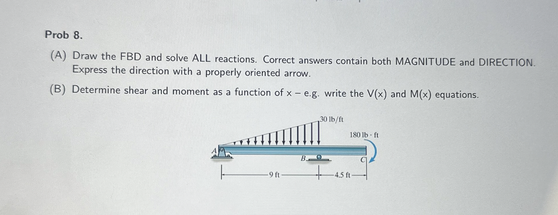 Prob 8 . ( A ) Draw the FBD and solve ALL