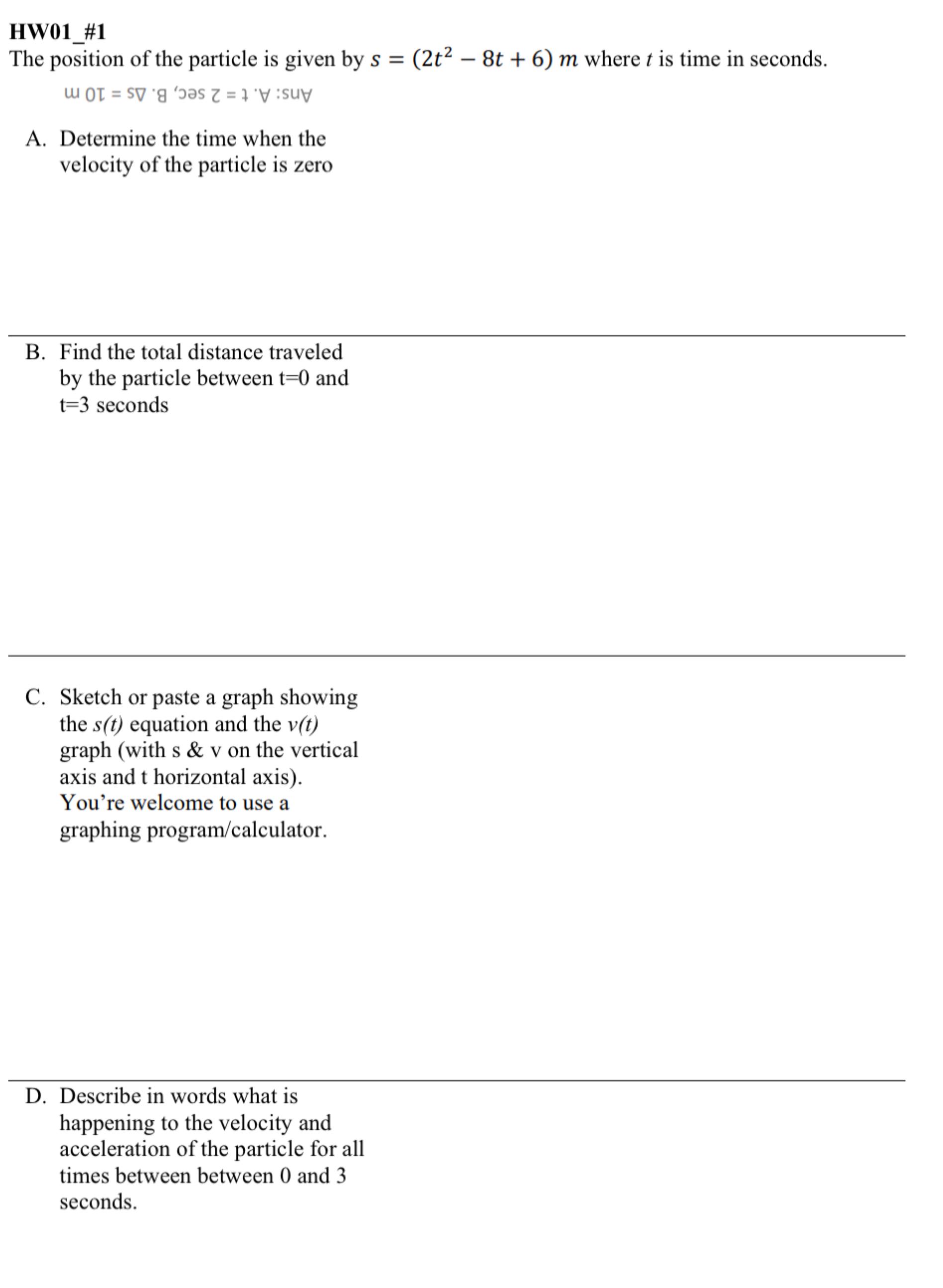 HW 0 1 _ # 1 The position of the particle is