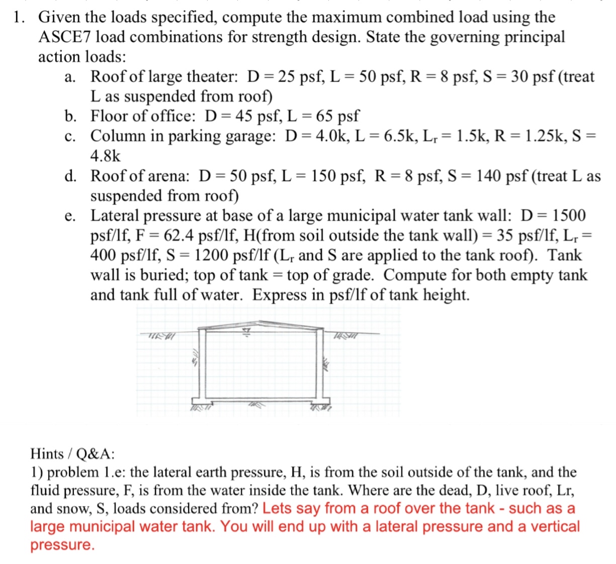 Given the loads specified, compute the maximum
