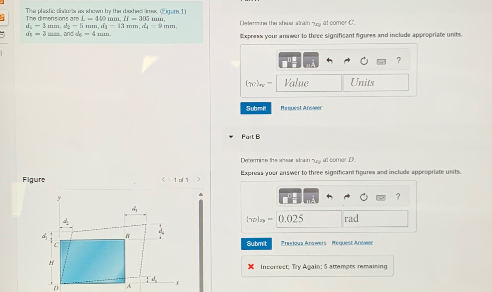 The plastic distorts as shown by the dashed