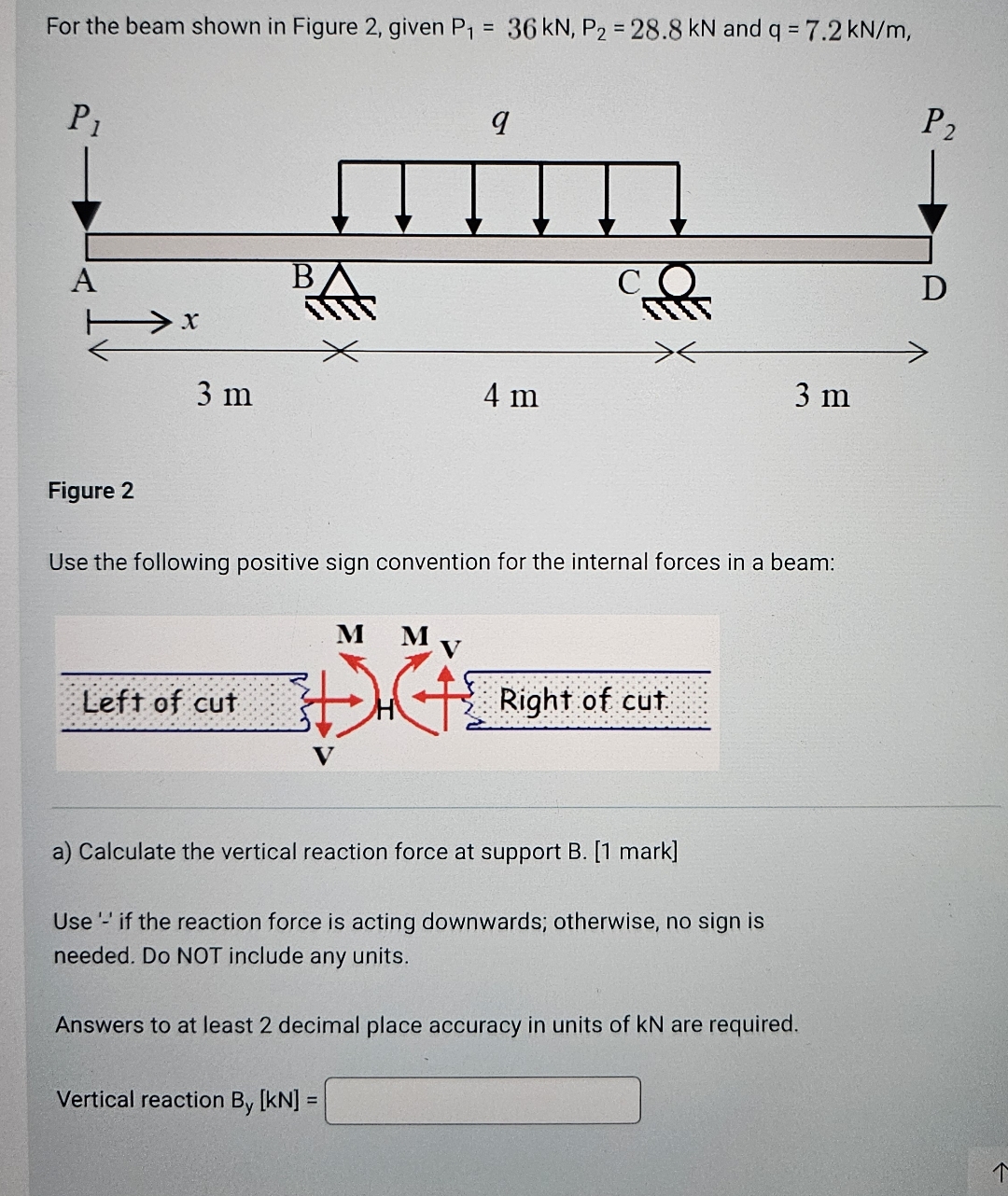 For the beam shown in Figure 2 , given P 1 = 3 6