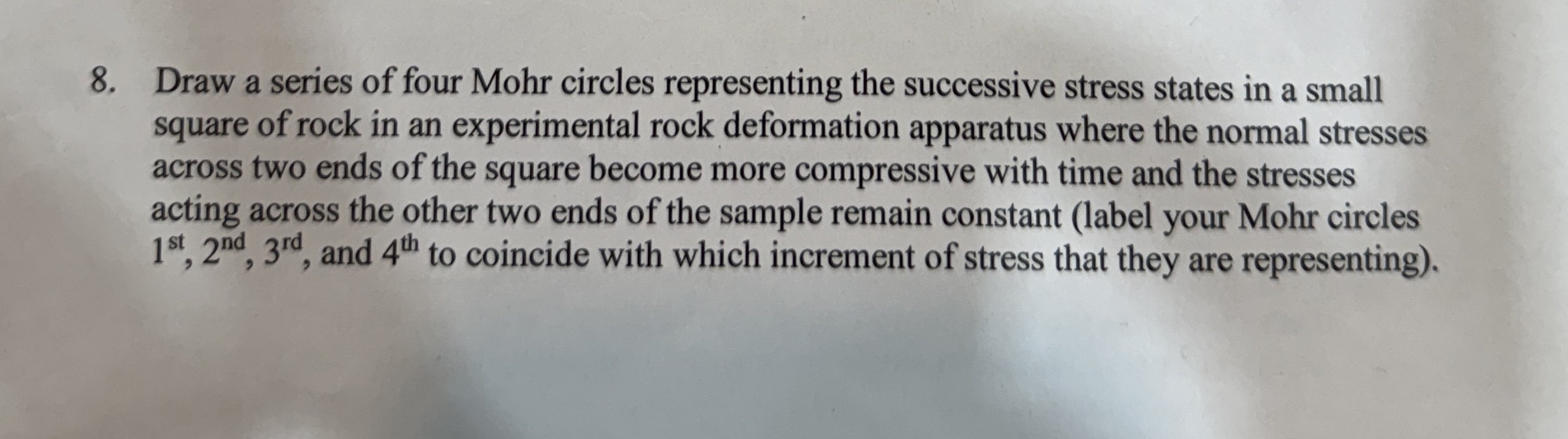 Draw a series of four Mohr circles representing