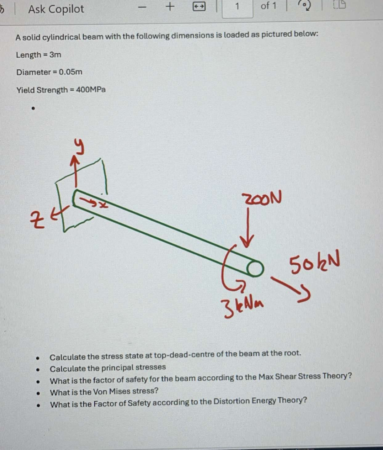 Ask Copilot A solid cylindrical beam with the
