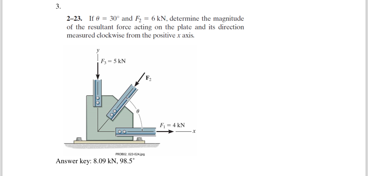2 - 2 3 . If = 3 0 and F 2 = 6 k N , determine