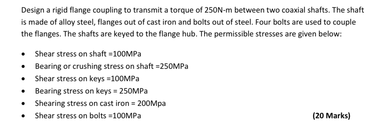 Design a rigid flange coupling to transmit a