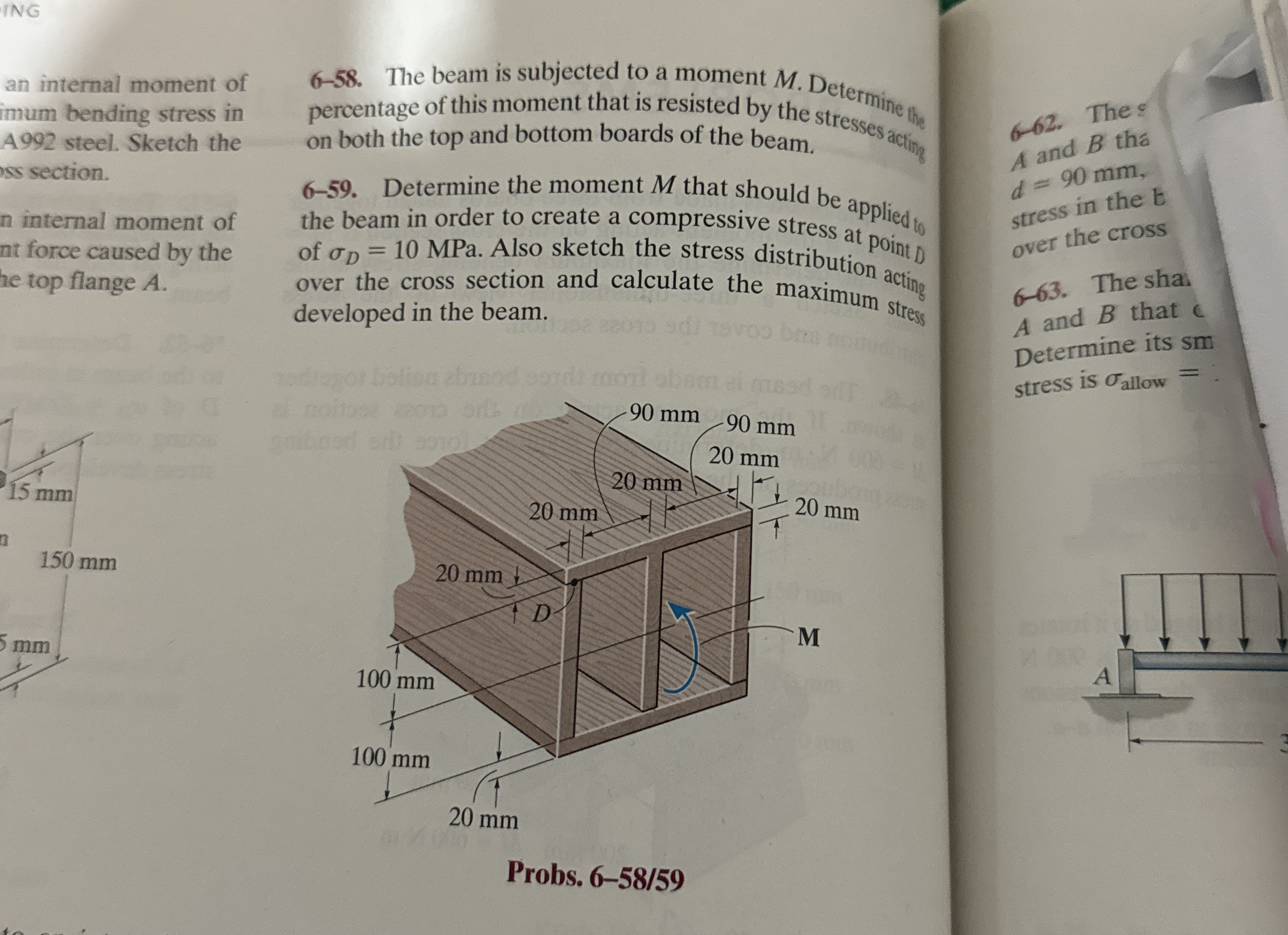 an internal moment of mum bending stress in A 9 9