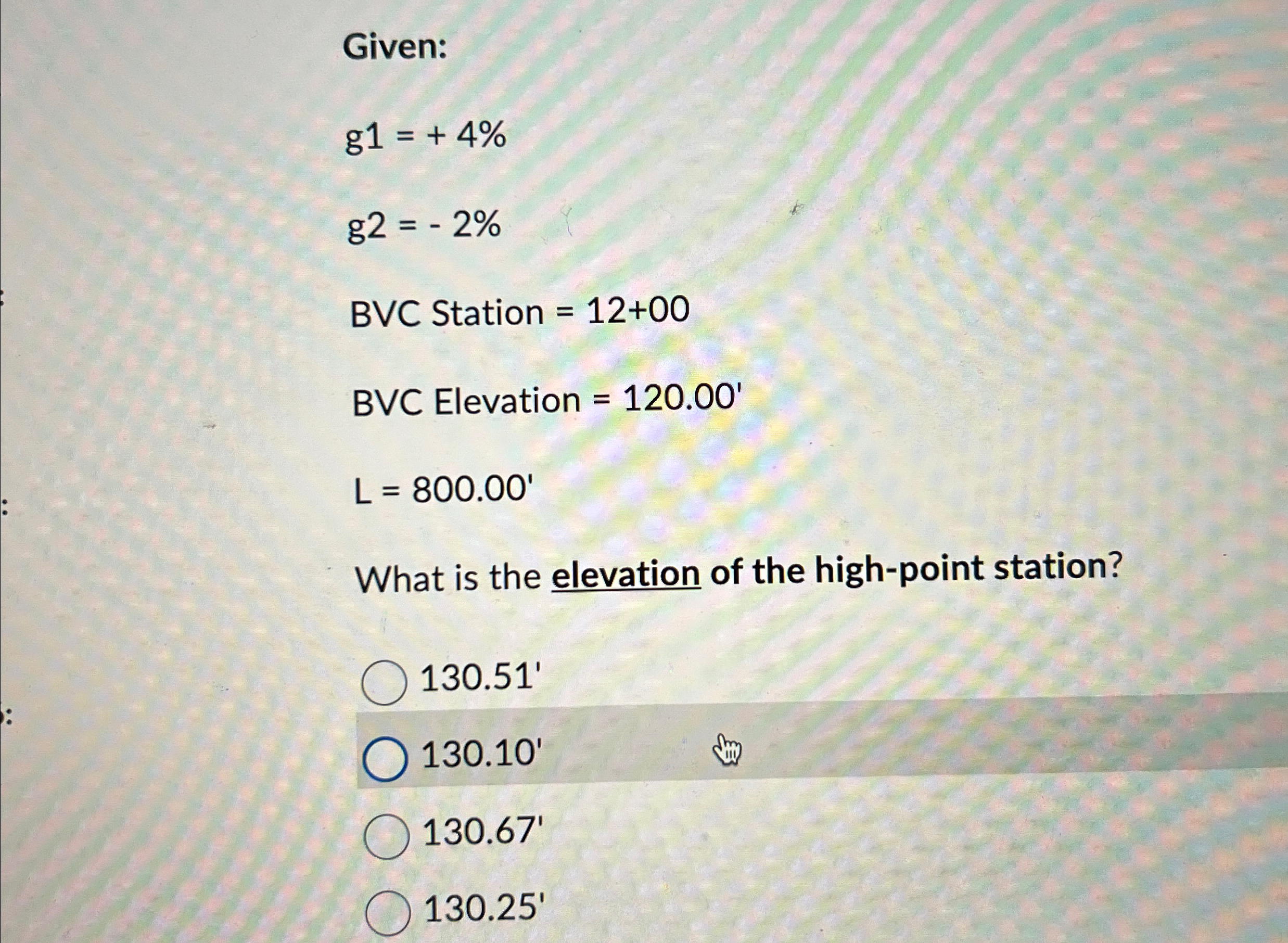 Given: g 1 = + 4 % g 2 = - 2 % B V C Station = 1