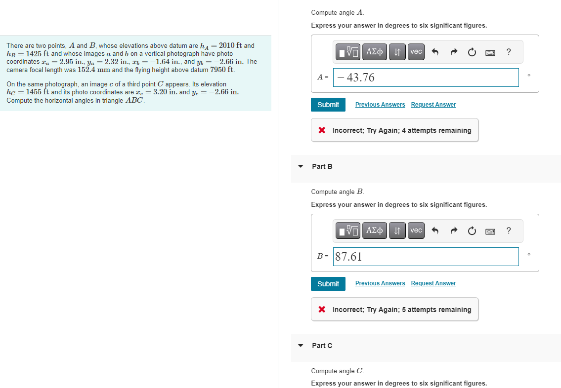 Compute angle A . Express your answer in degrees