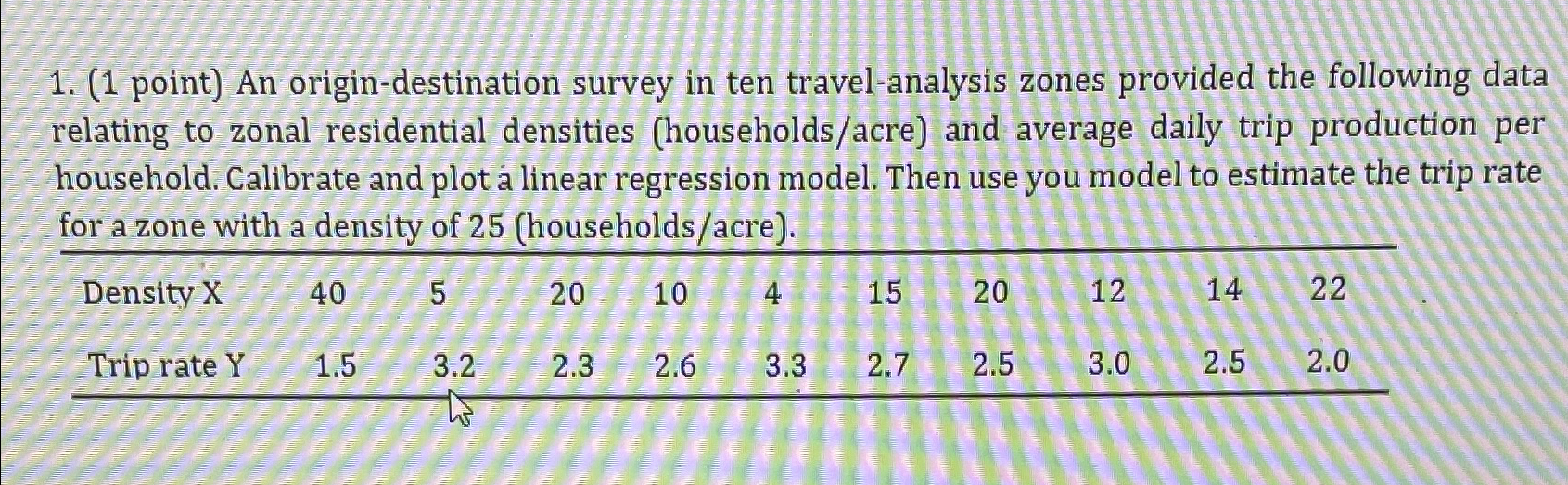 ( 1 point ) An origin - destination survey in ten