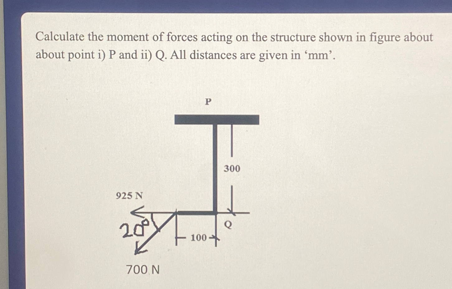 Calculate the moment of forces acting on the