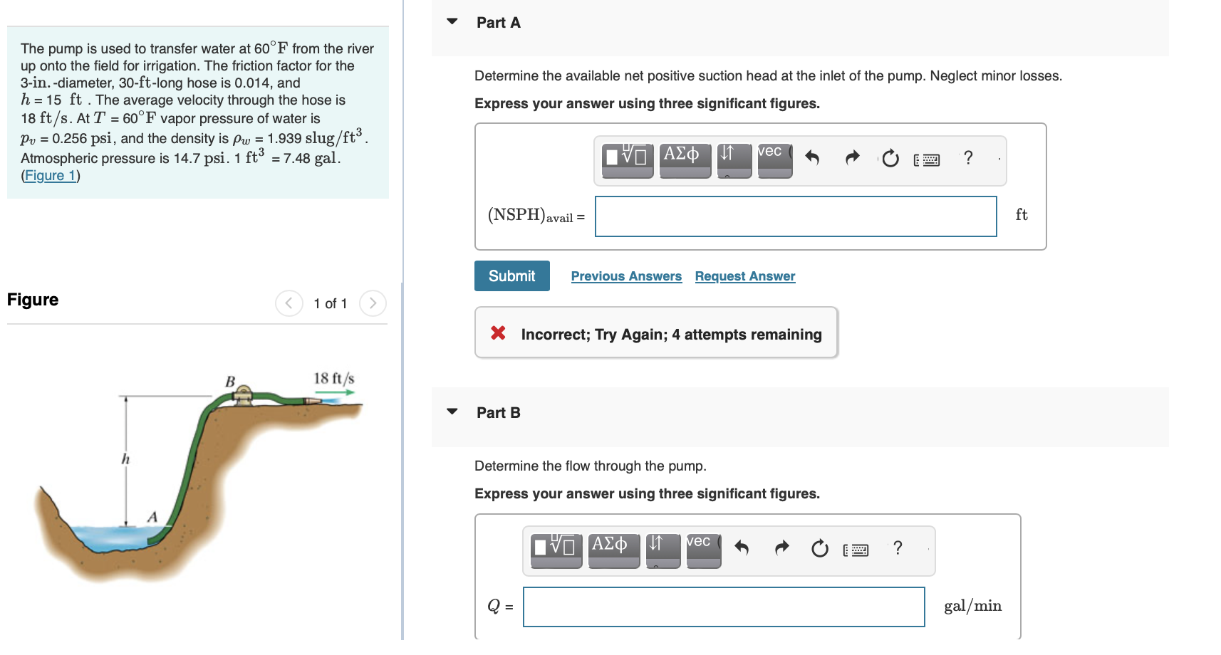 Part A The pump is used to transfer water at 6 0