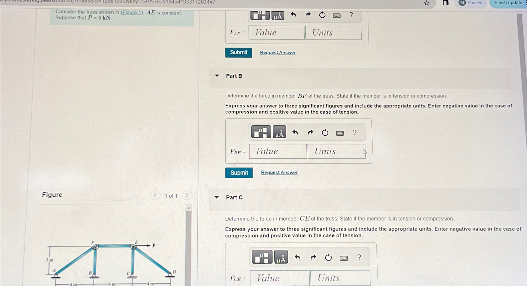 Paused Finish update Consider the truss shown in