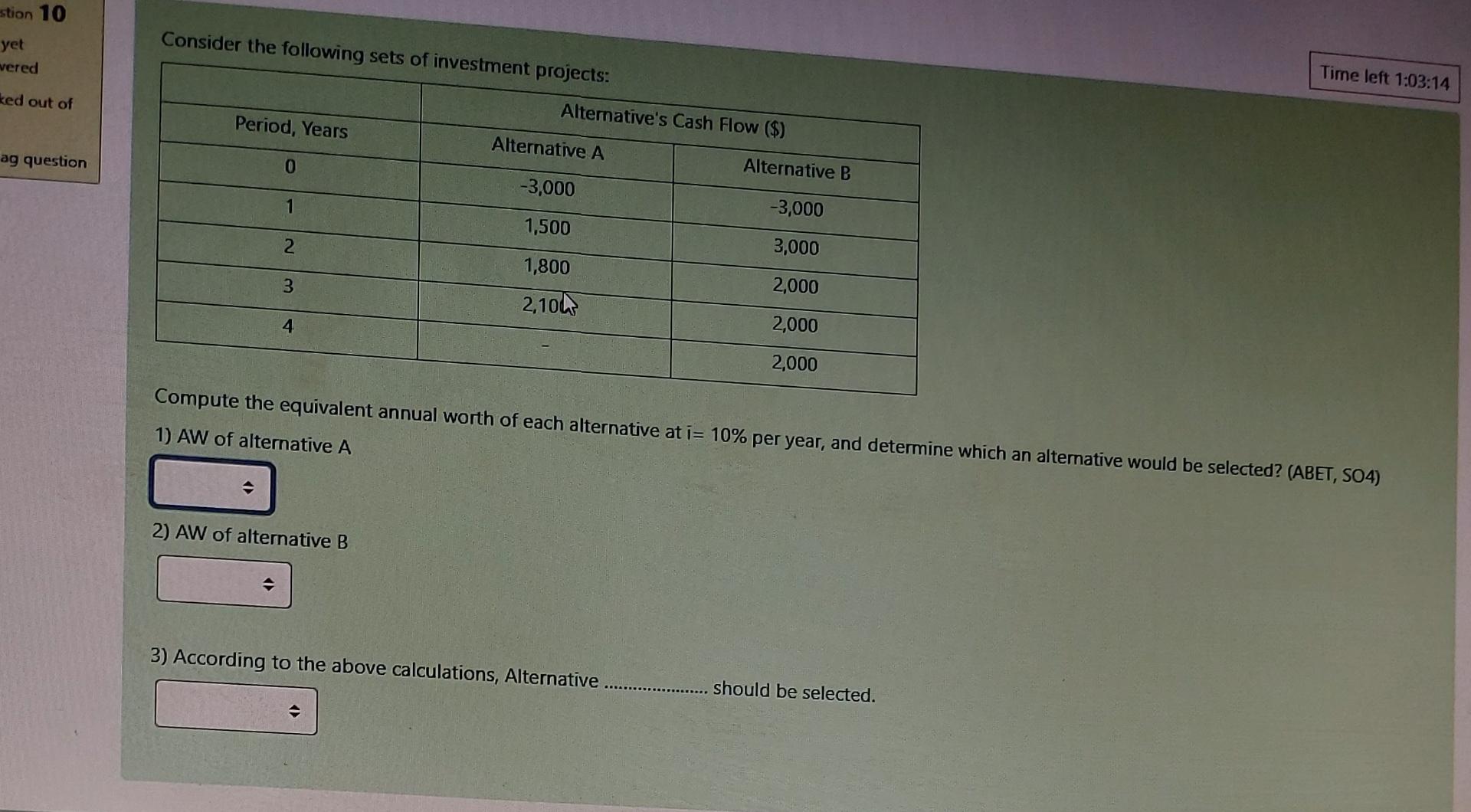 Consider the following sets of investment
