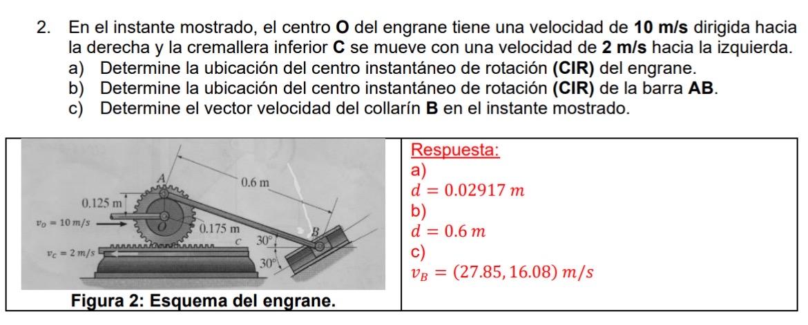 En el instante mostrado, el centro O del engrane