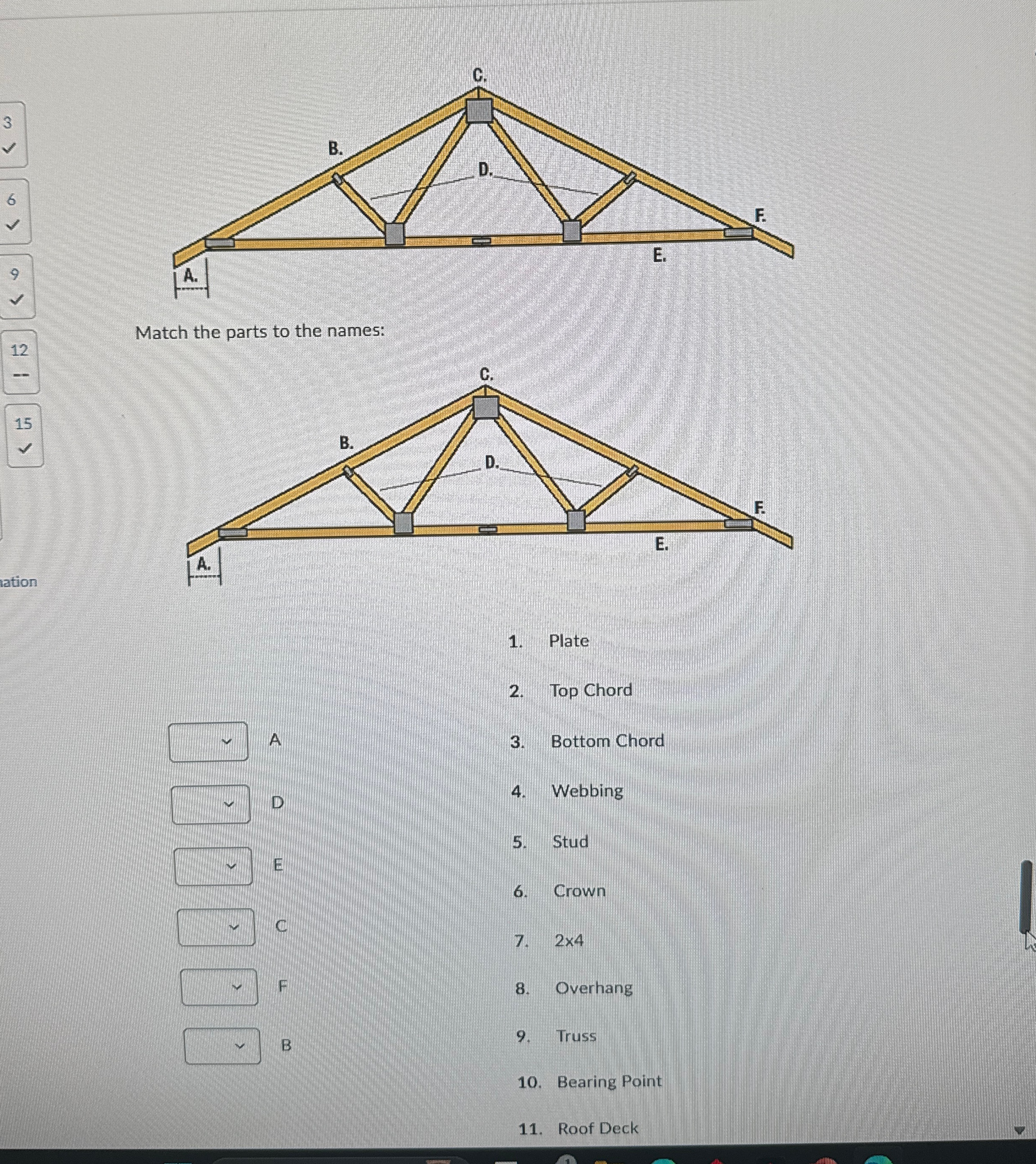 3 6 9 1 2 Match the parts to the names: ration
