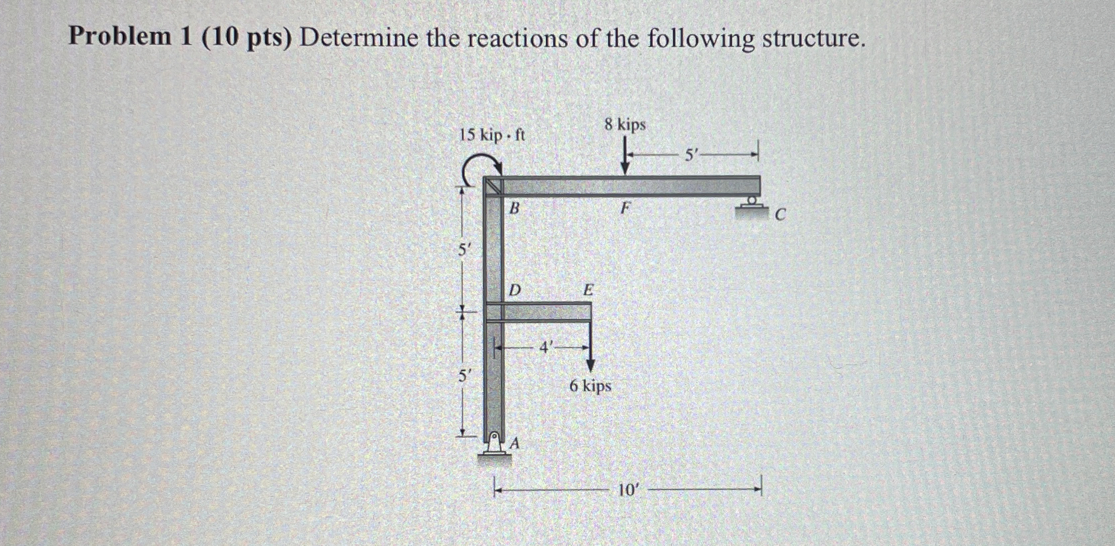Problem 1 ( 1 0 pts ) Determine the reactions of