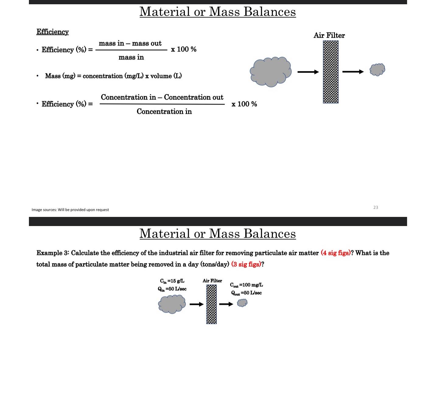Material or Mass Balances Efficiency Efficiency (