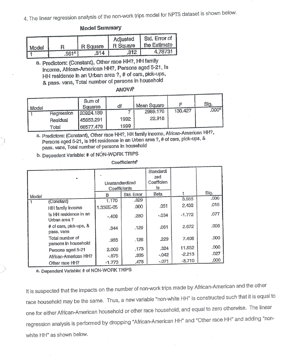 The linear regression analysis of the non - work