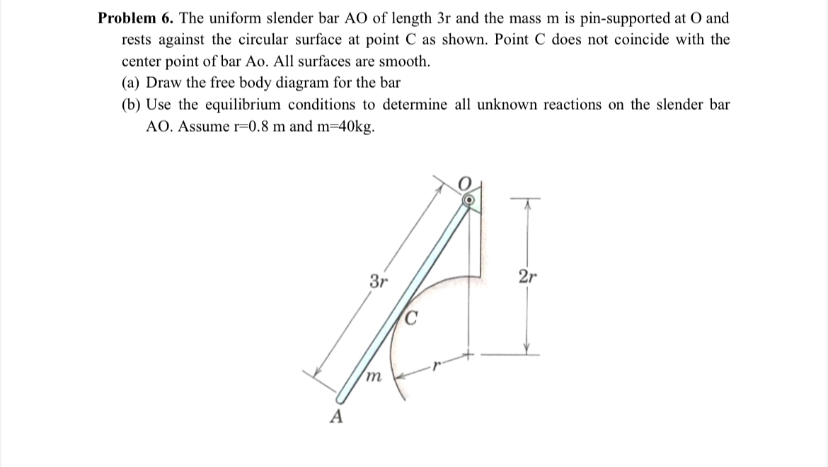 Problem 6 . The uniform slender bar A O of length