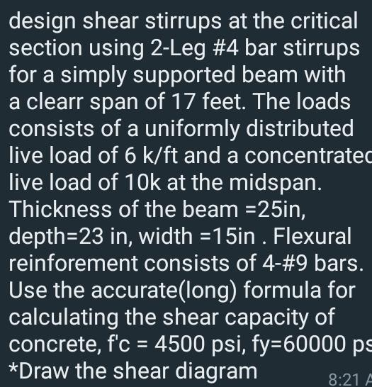 design shear stirrups at the critical section