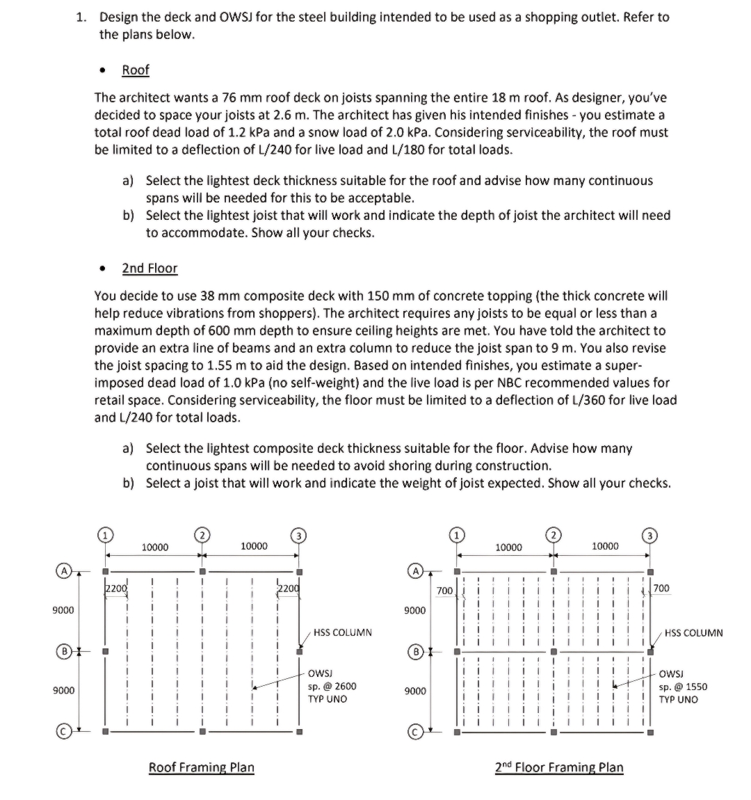 Design the deck and OWSJ for the steel building