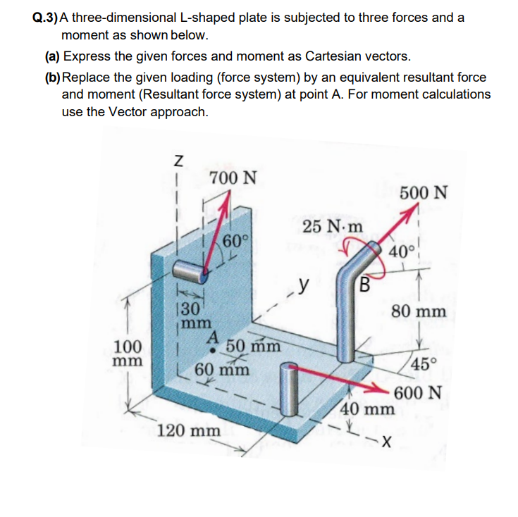 Q . 3 ) A three - dimensional L - shaped plate is