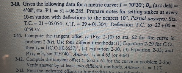 2 - 1 0 . Given the following data for a metric
