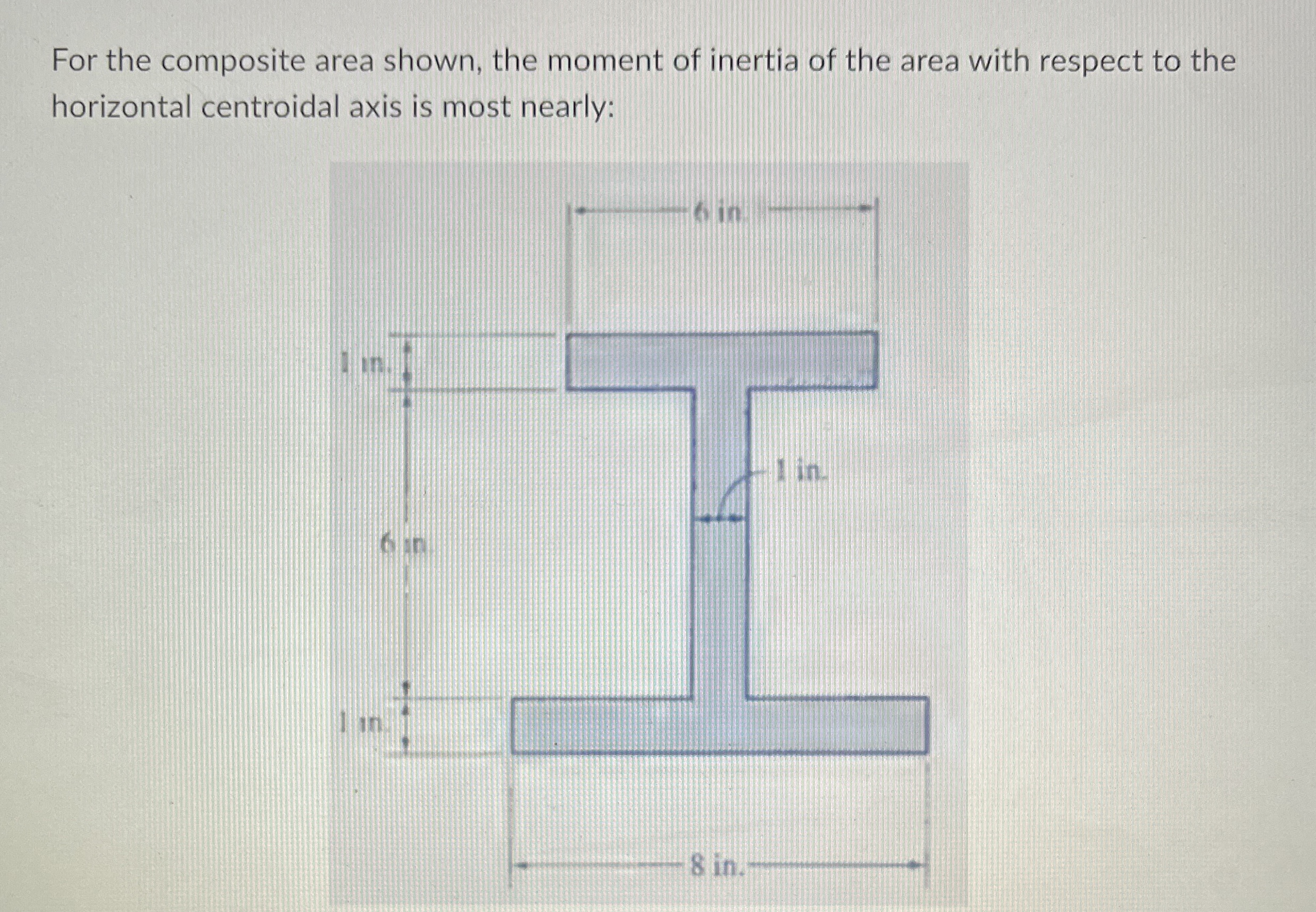 For the composite area shown, the moment of