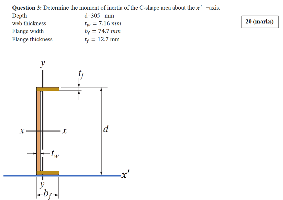 Question 3 : Determine the moment of inertia of