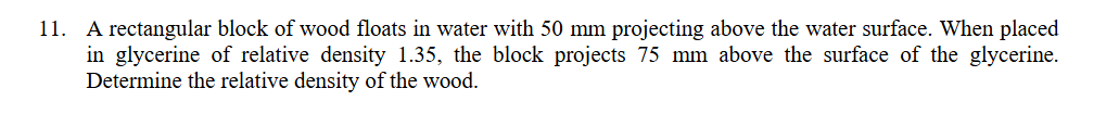 A rectangular block of wood floats in water with