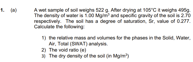 ( a ) A wet sample of soil weighs 5 2 2 g . After