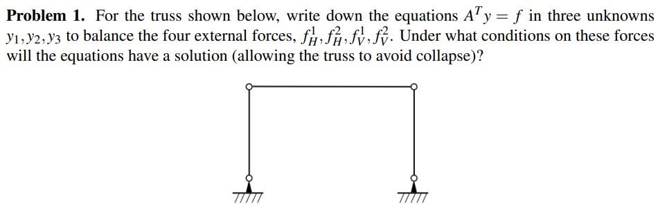 Problem 1 . For the truss shown below, write down
