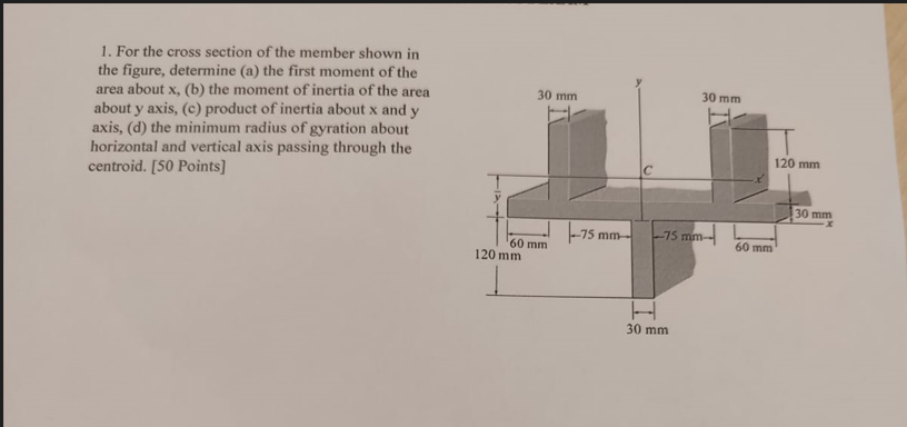 1 . For the cross - section of the member shown