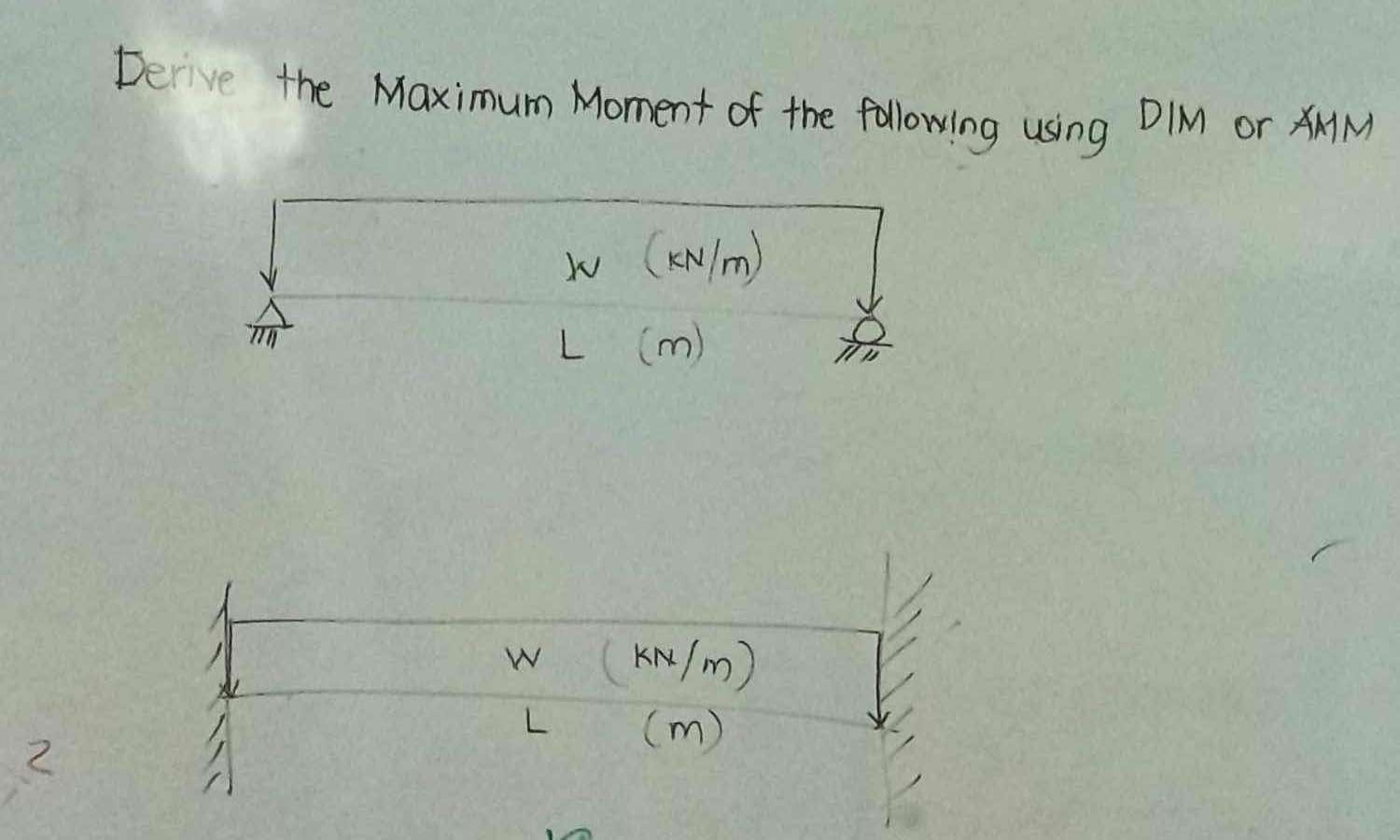 Derive the Maximum Moment of the following using