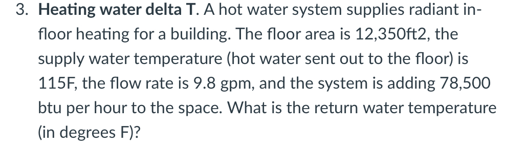 Heating water delta T . A hot water system