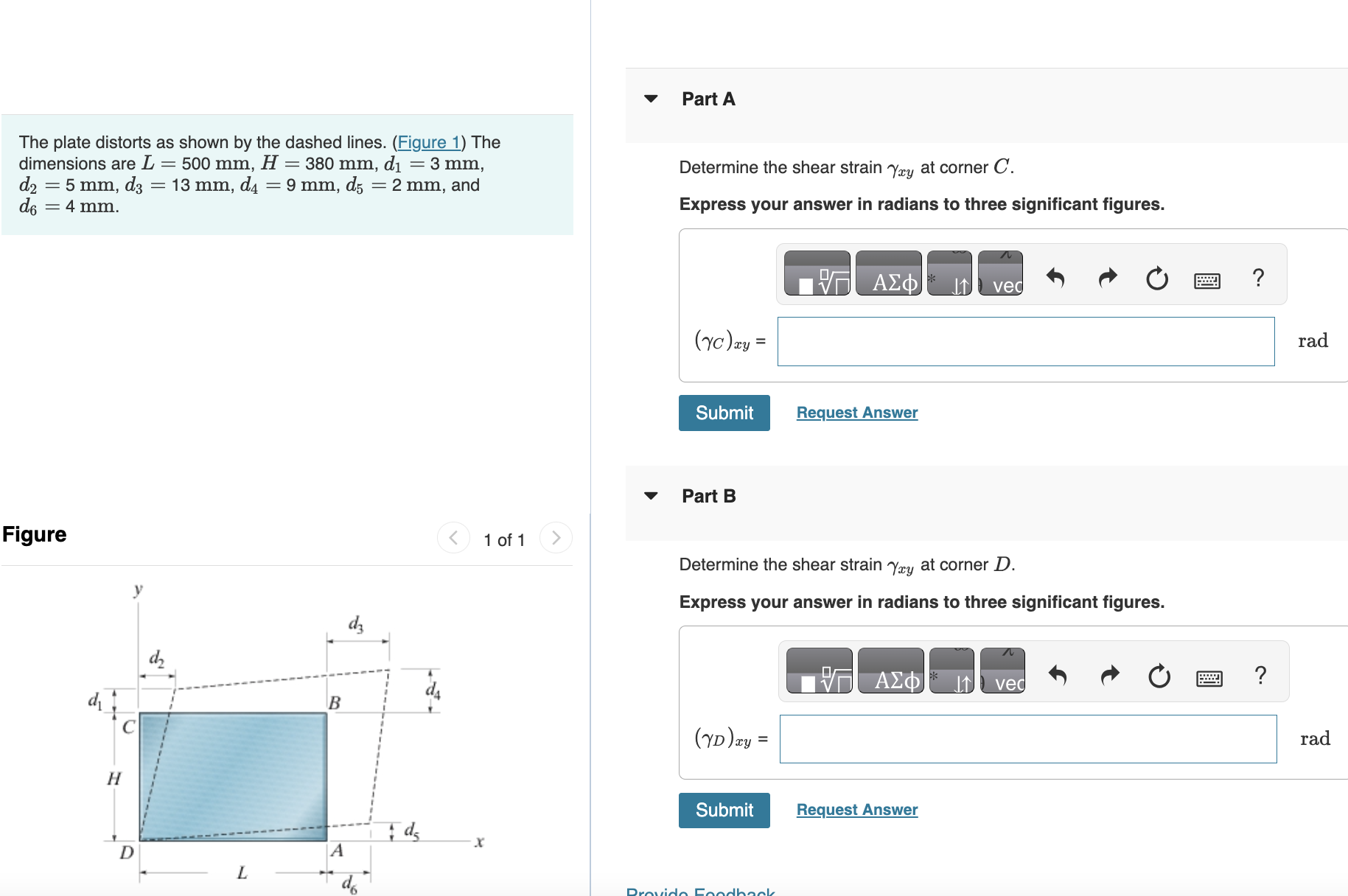 Part A The plate distorts as shown by the dashed