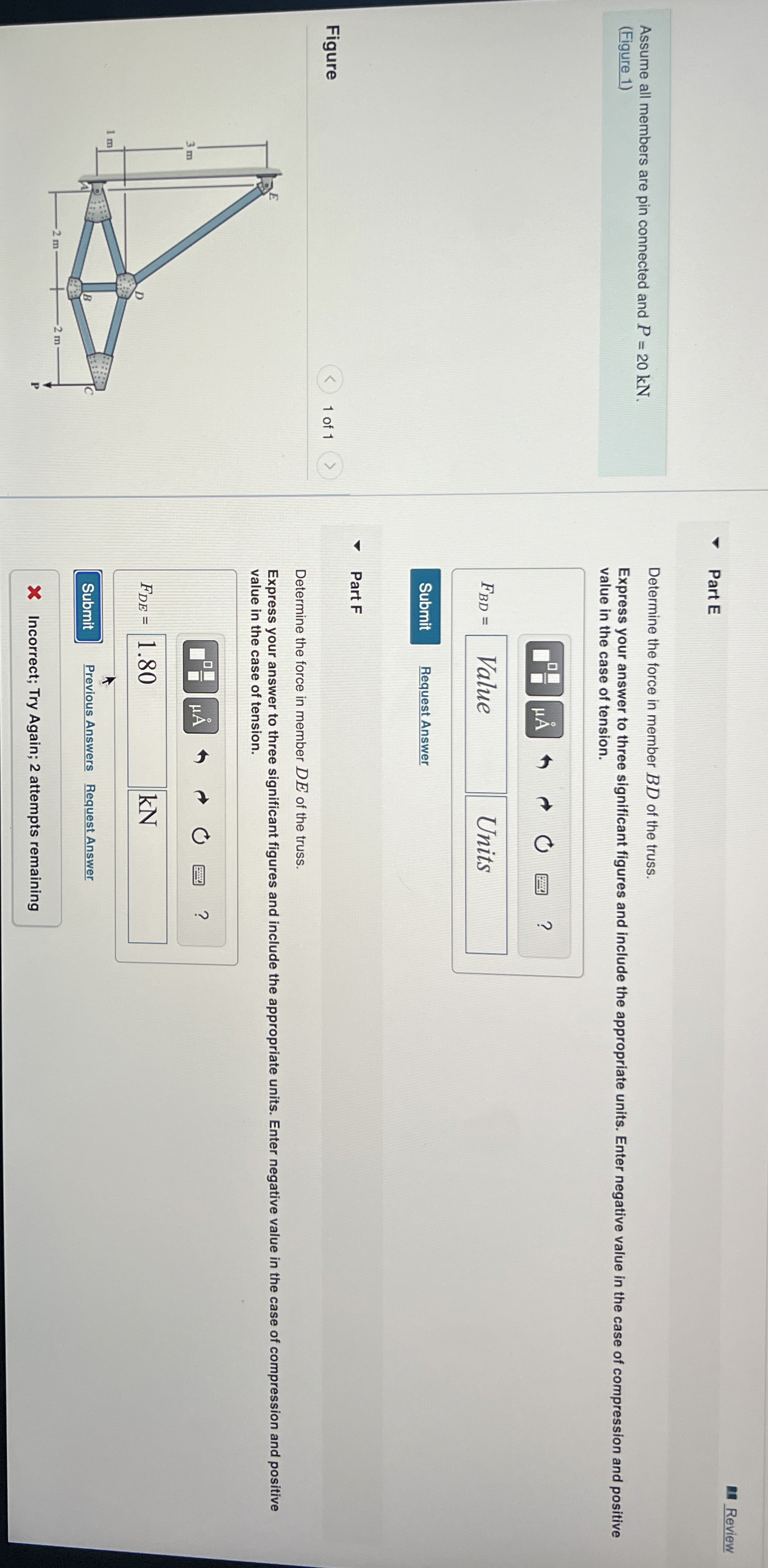 Part E Review Assume all members are pin